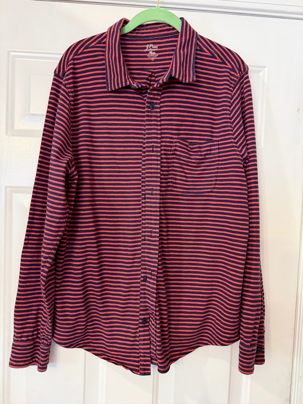 J.Crew men’s Striped Buttoned Shirt in Red and Navy with spread collar size L